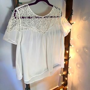 LOFT Macrame White Chiffon Shirt (M)